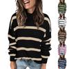 Top holgado informal de manga larga con cuello alto, tejido a rayas y bloques de color para mujer