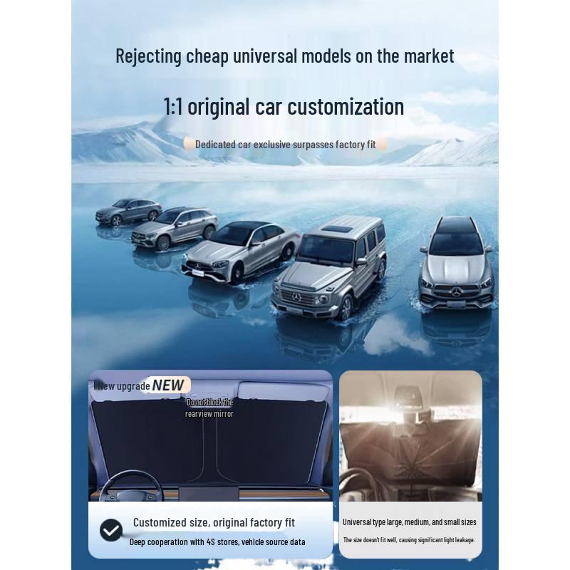 Car Sun Visor Sunshade for Small Windows - Heat Insulation Curtain for Interior Windshield