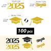 100pcs Graduation Confetti for Table 2025 Large Glitter Black Gold Grad Confetti Graduation Party Table Decorations