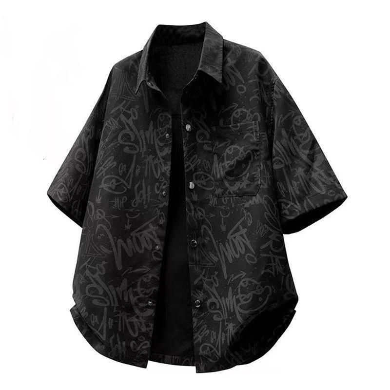 Mens Graffiti Print Short Sleeve Button Down Shirt