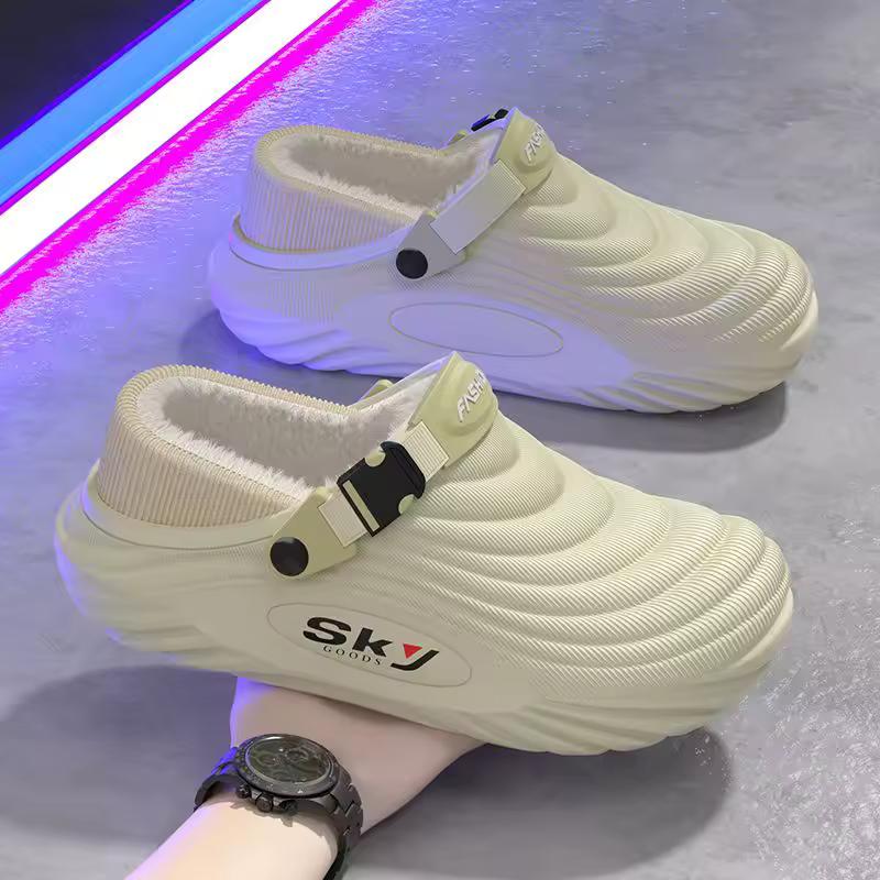 Men's Winter Warm Waterproof EVA Slippers Thick Sole 4CM Anti Slip Fur Lined Indoor Outdoor Shoes for Comfort