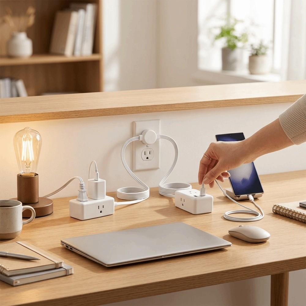 1 USB-C Port Multi Outlet Socket Solid Copper Wire Dual Extension Cord Power Strip  Home Use