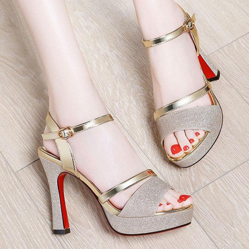 Fashion Comemore Silver Heeled Shoes Woman Peep Toe Sexy Women Sandals 11.5CM High Heels Shoes Women Platform Casual Sandalias De Mujer