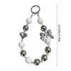 Y2K Silver Bow Beaded Phone Case Lanyard Stylish Bead Phone Chain Wrist Band Anti Lost Phone Strap Earphone Pendant Keychain