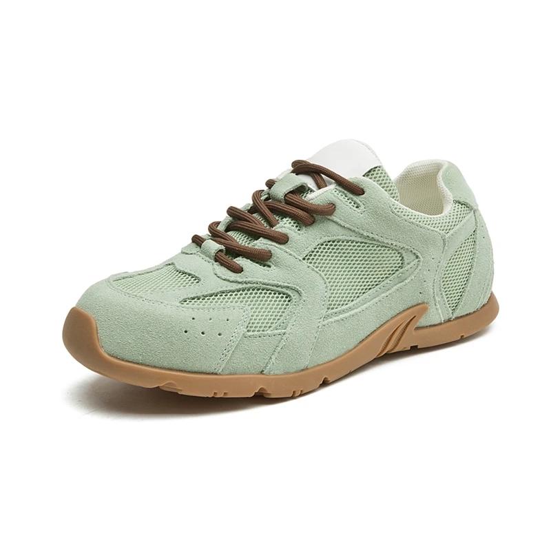 2025 Summer New Ladies' Leather Retro German Trainer Sneakers - Lace-Up Casual Flats for Streetwear & Daily Wear