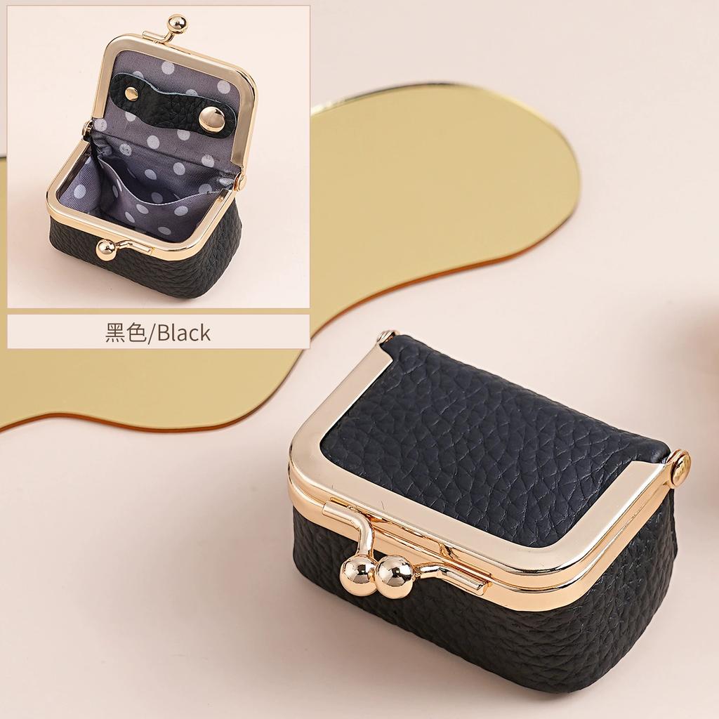 Damen Mini-Münzbörse aus echtem Leder Unifarbene Kussverschluss-Münztasche Lässige kleine Aufbewahrungstasche