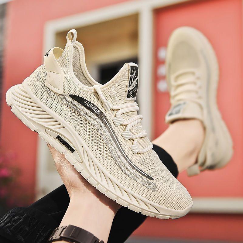 Summer men's shoes new fly-woven breathable deodorant mesh non-slip men's soft sole lightweight sports and leisure trendy shoes