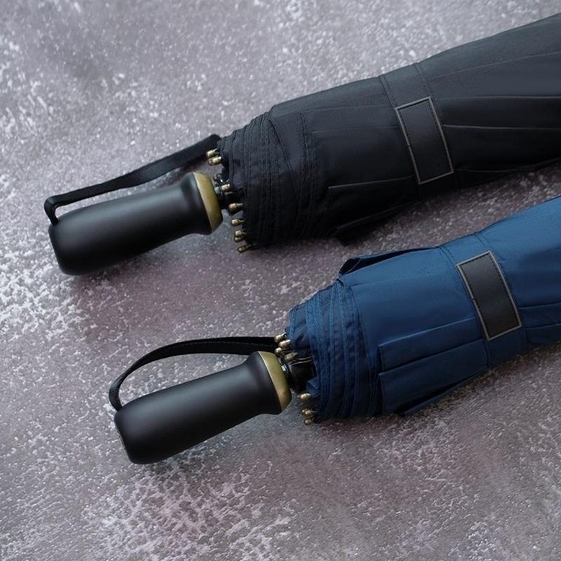 10 Bone High-end Simple Enlarged Thickened Reinforced Windproof Short Wooden Handle Tri-fold Fully Automatic Sunny Umbrella