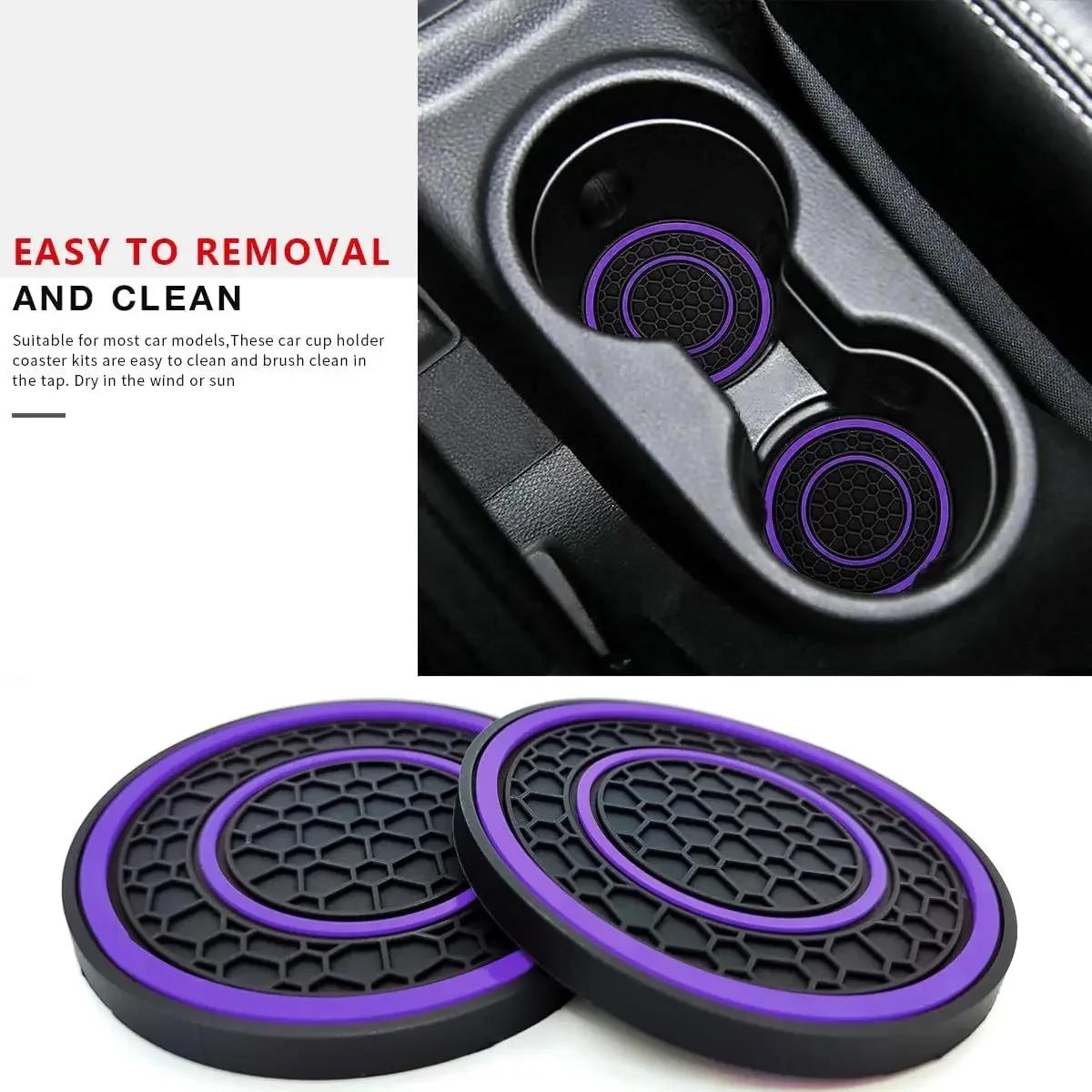 

2pcs Universal Anti-Slip Car Coasters PVC Sift-Proof Car Bottle Holder 7cm 2.76inch Drink Holder фиолетовый
