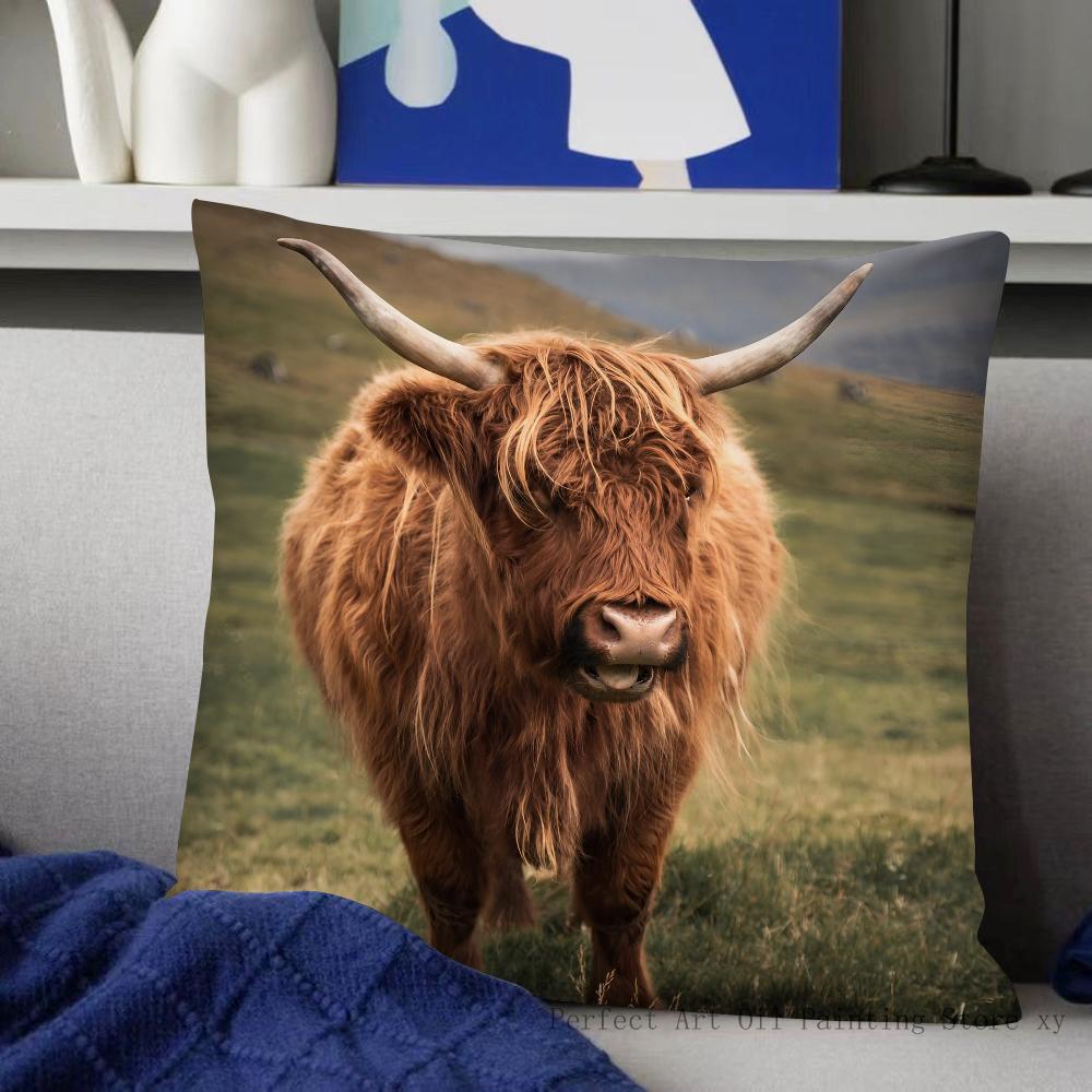 Highland Cattle Pillow Case Fashion Square Pillowcase Bedroom Sofa Room Ins Decoration Leisure Cushion Cover 40x40