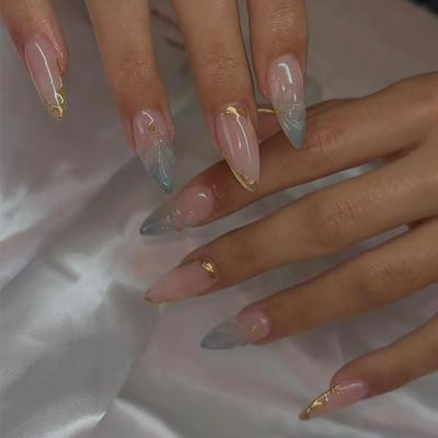 Fake Nail Wearing Nail Three-Dimensional Removable Nail Art Piece Simple Smudge Irregular Gold Foil Nail Patch 24