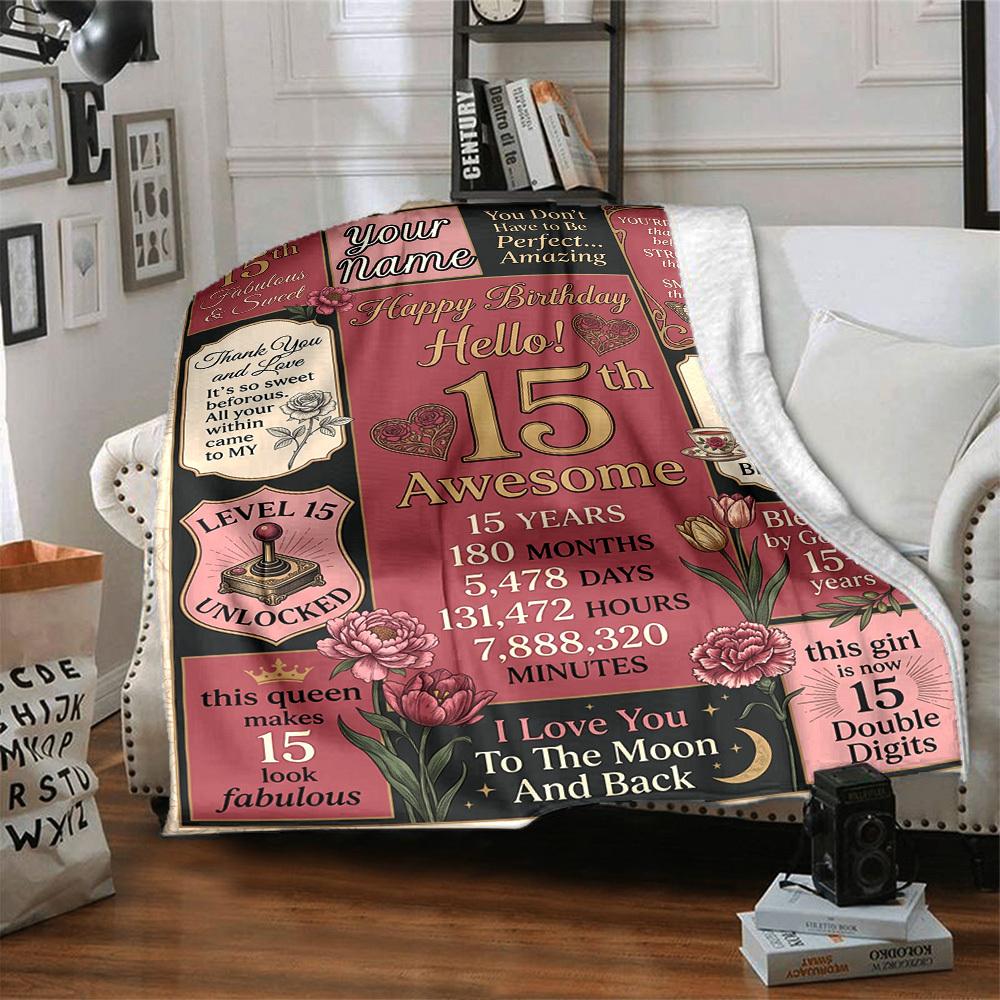 15Th Birthday Celebration Customize Your Name Blanket Warm Comfortable And Soft Blankets Are Suitable For Home Lunch Break Blanket Office Sofa Sofa