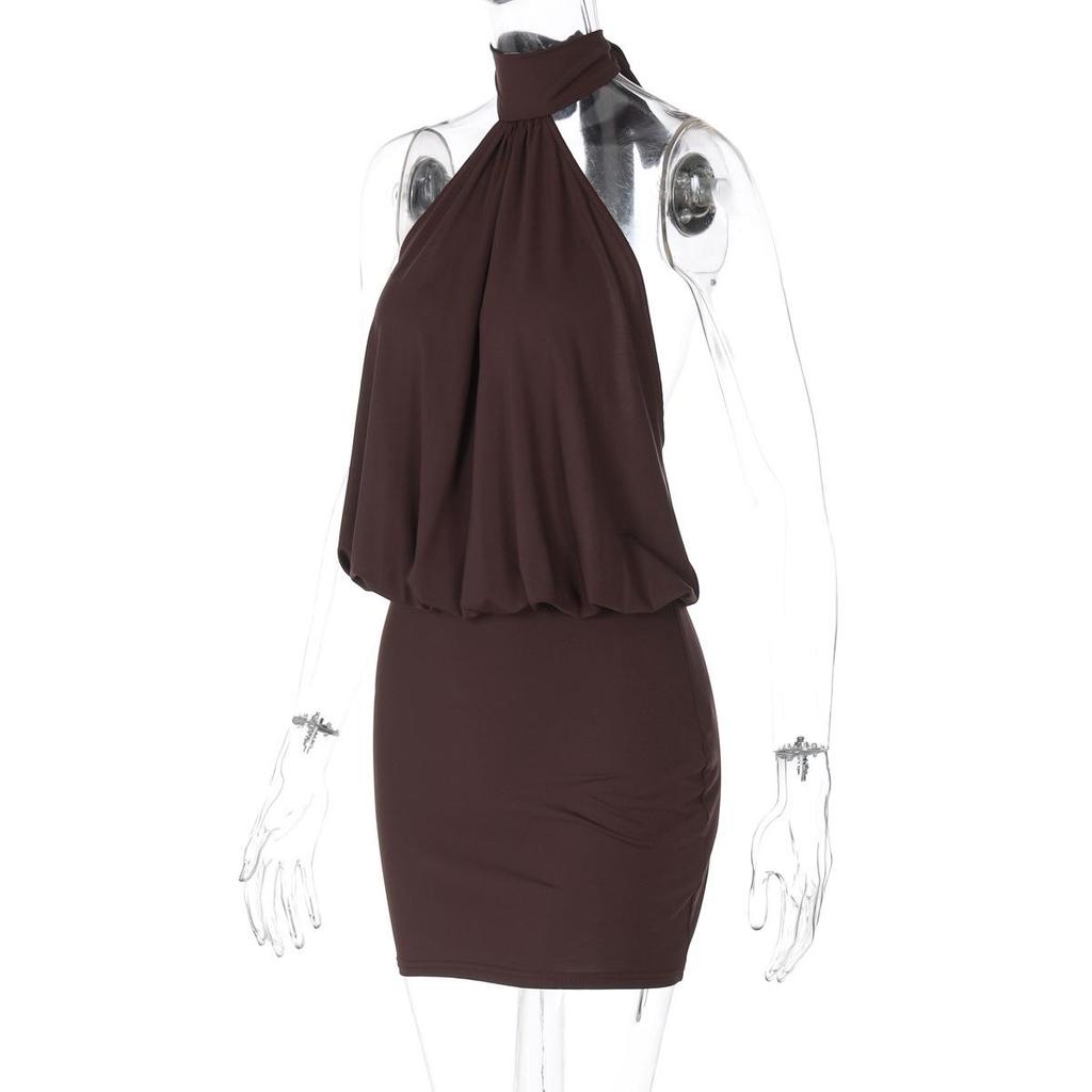 2026 European Style Sleeveless Halter Tie Backless Bodycon Dress