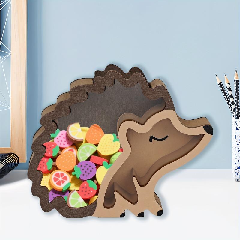 1 Creative Wooden Hedgehog Storage Box, Vintage Animal Design, Multi-use for Jewelry & Ornaments, Lovely Desktop Decor for Holiday Gifts