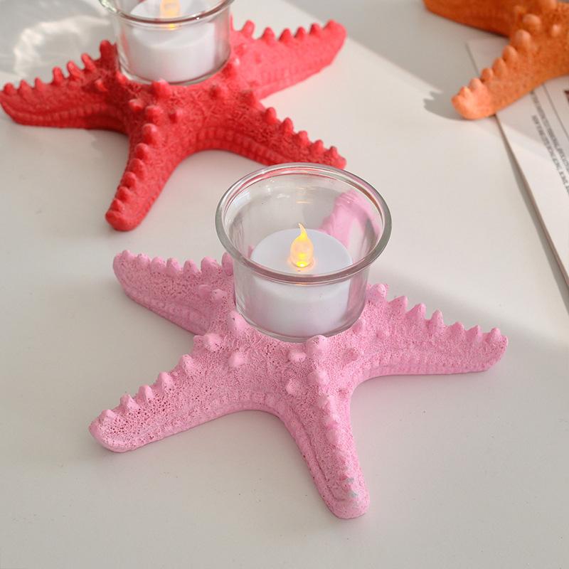 1Pc Sea Star Statue Tealight Resin Holiday Beach Creative Tabletop Decorative Candle Holder Starfish