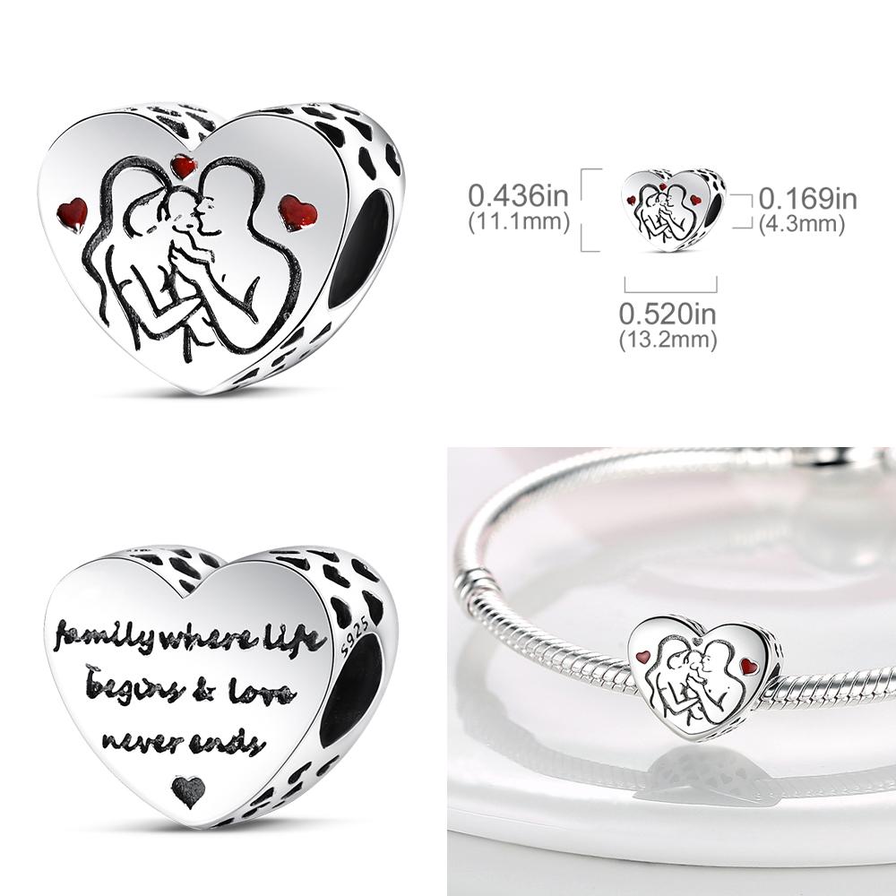 Copper Charms Love Mother Family Sister Heart Beads Fit Original Bracelet Diy Woman Jewelry Gift