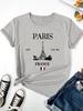 Paris Eiffel Tower Print T-shirt, Casual Crew Neck Short Sleeve Top For Spring & Summer, Women's Clothing