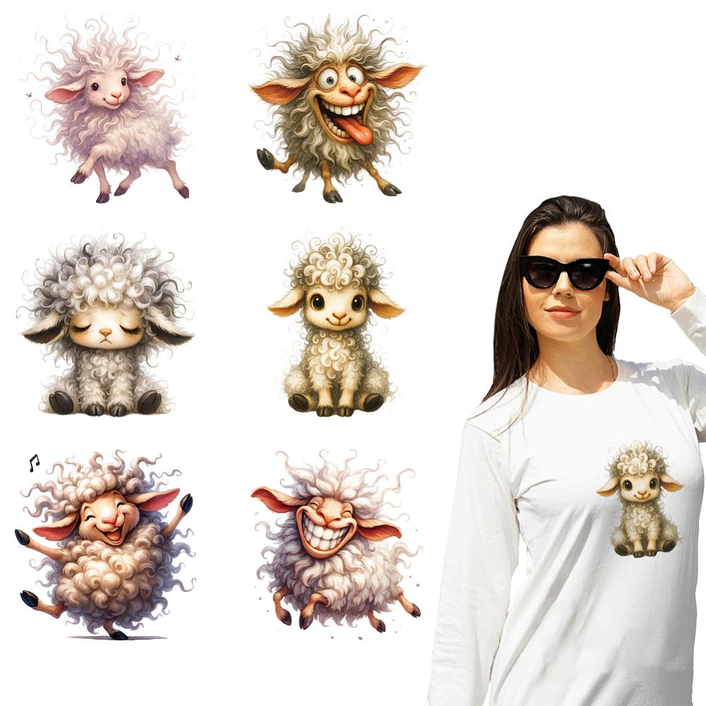 6Pcs 6 Styles Plastic Heat Transfer Film Logo Stickers Set for DIY T-Shirt Sheep 230x169~219mm 1pc/style