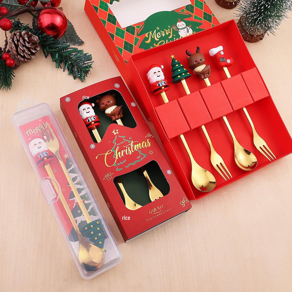 Christmas Tree Spoon & Fork Set – Santa Claus Holiday Gift