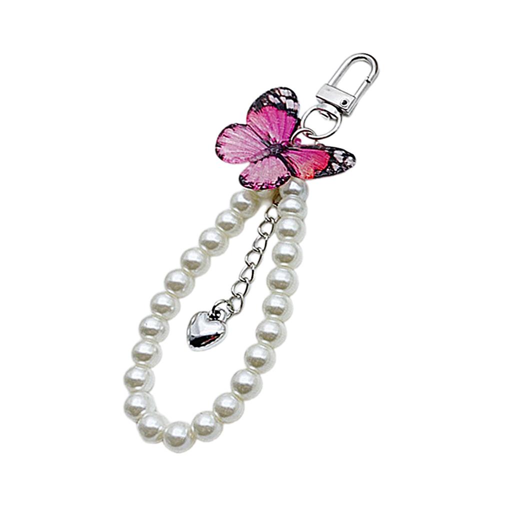 Cute Pendant Keychain with Butterfly Exquisite Pearls Beaded Rings Pendant Keyring Butterfly Keychain Handbag Pendant