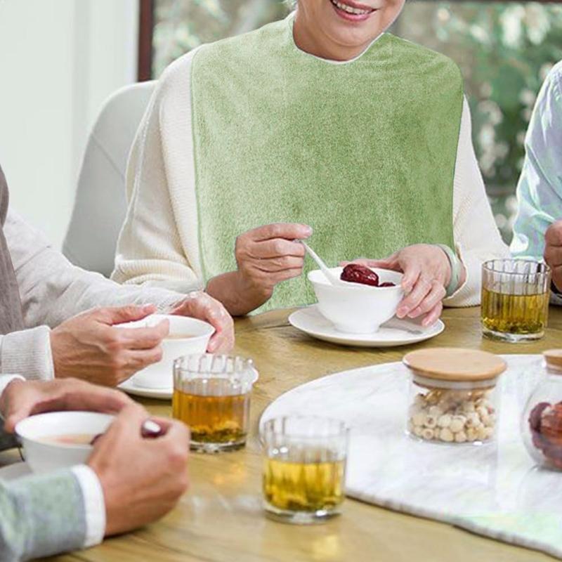 Waterproofing Elderly Bib for Dining Protections Easy to Clean and Wear Coral Fleece for Adult Senior Bib