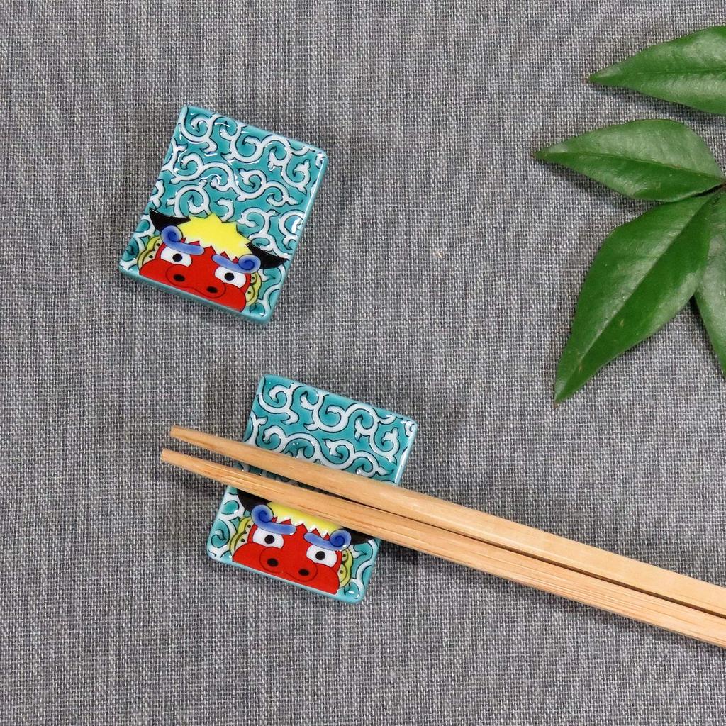 Stylish Kutani Ware Chopstick Rest Pair Set with Lion Dance Ceramic Cutlery Made In Japan Design, Rest,