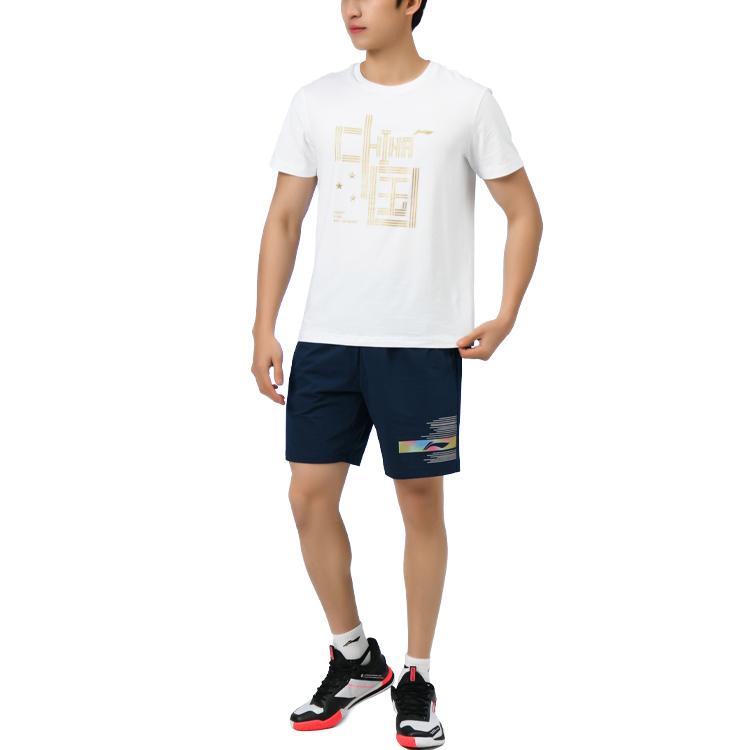 Li Ning Ping Pong Series Quick-Dry Round Neck Sports Culture Short Sleeve T-Shirt Men Tops Standard-White AHSR765-1