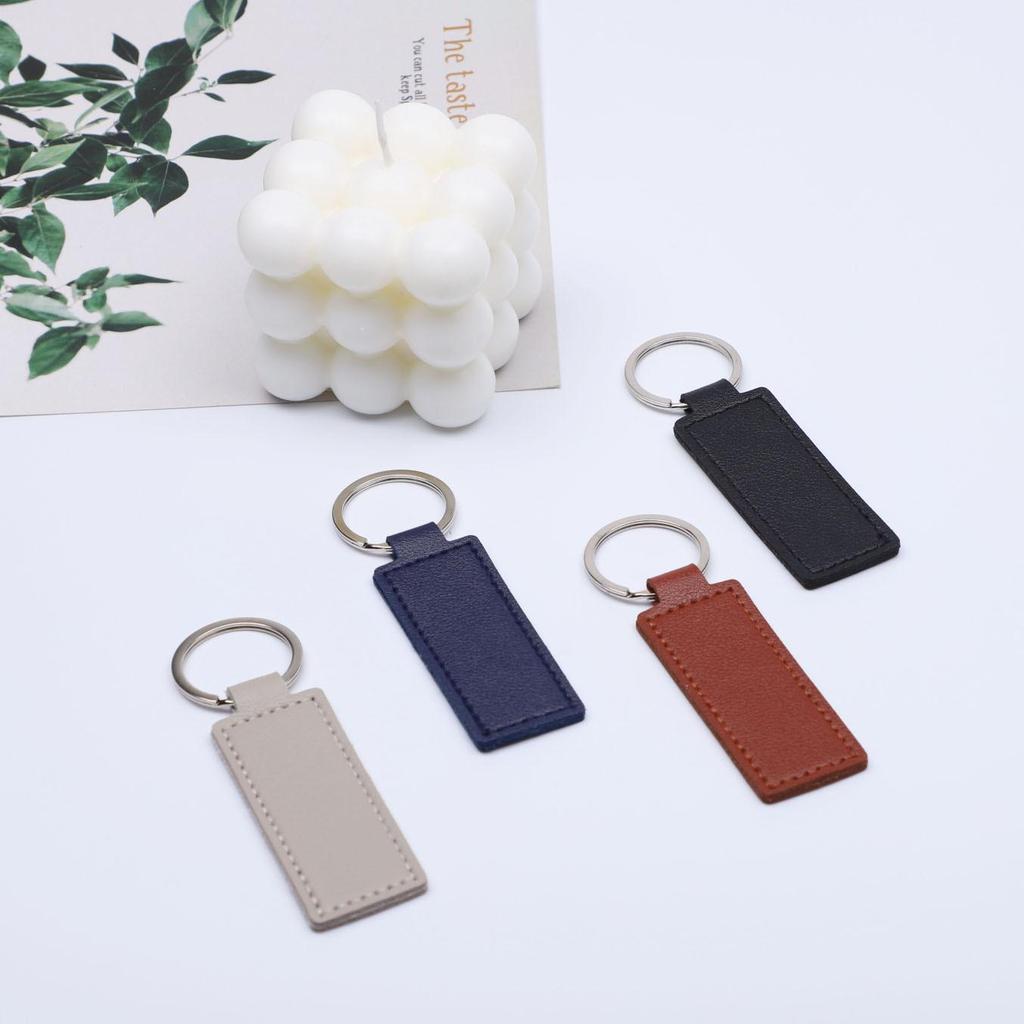 Creative Solid Color PU Leather Keychain with Double-Sided Stitching - DIY Keyring Loop Gift or Bag Pendant