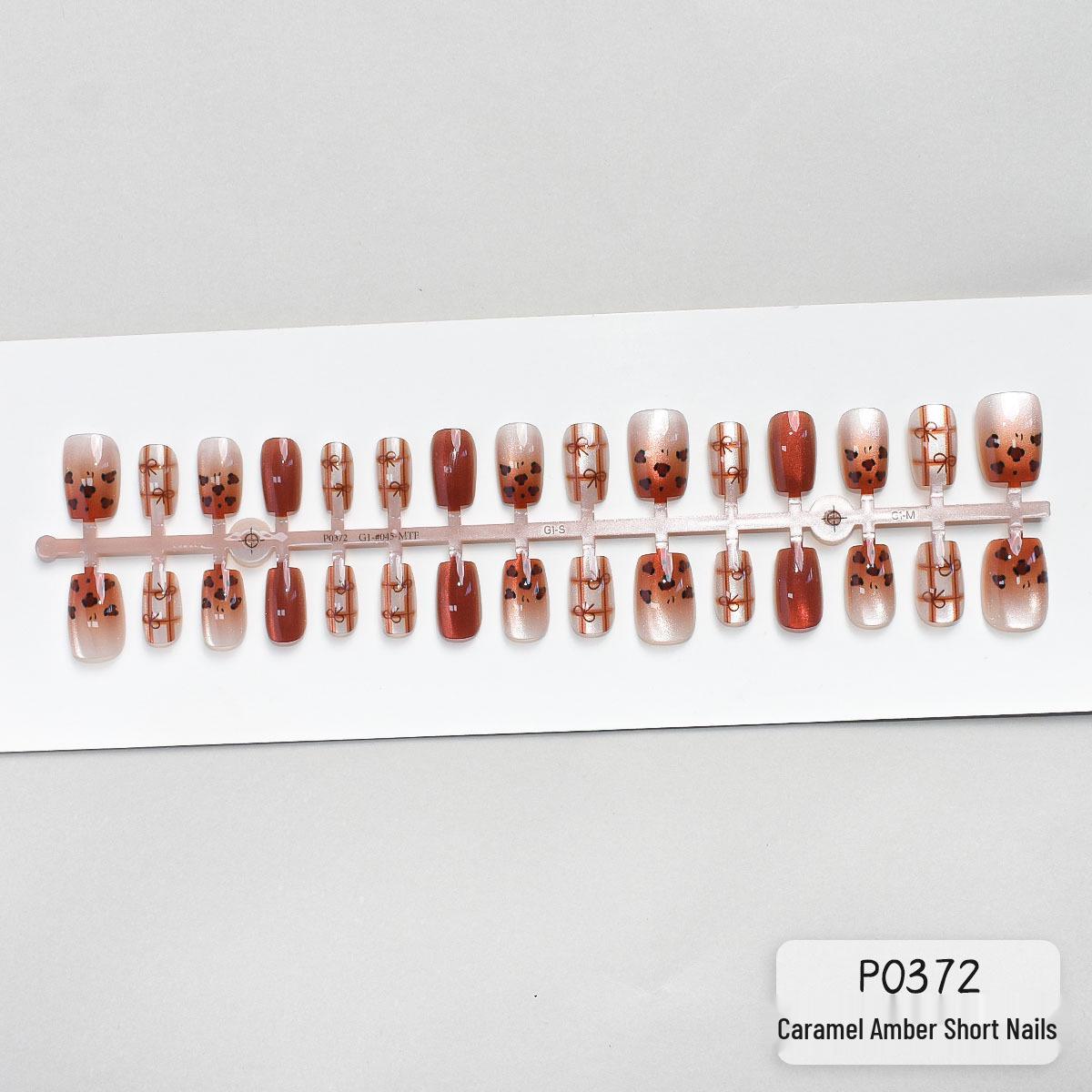 

Autumn/Winter Caramel Amber Leopard Print Cat Eye Press-On Nails Set