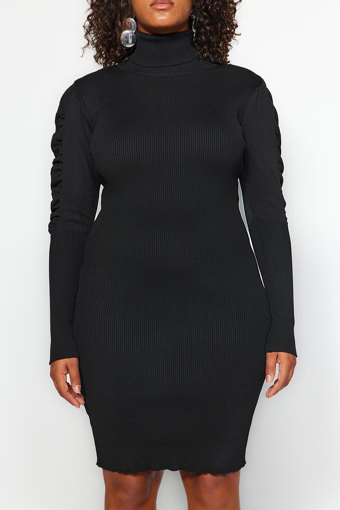 Women's Plus Size Dress New Season Fashion Black Turtleneck Knitwear Dress