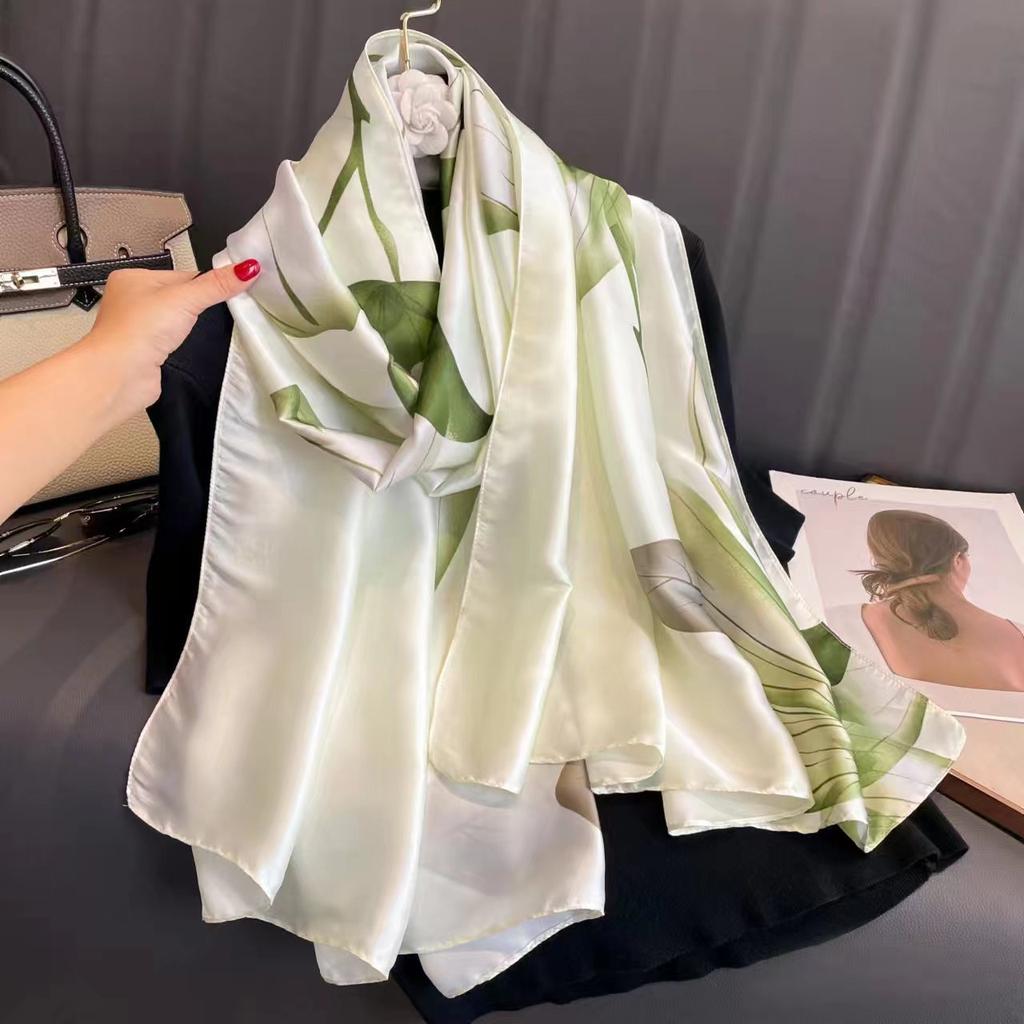Silk scarf female spring and autumn fashion printing simulation silk temperament sarong thin section shawl scarf