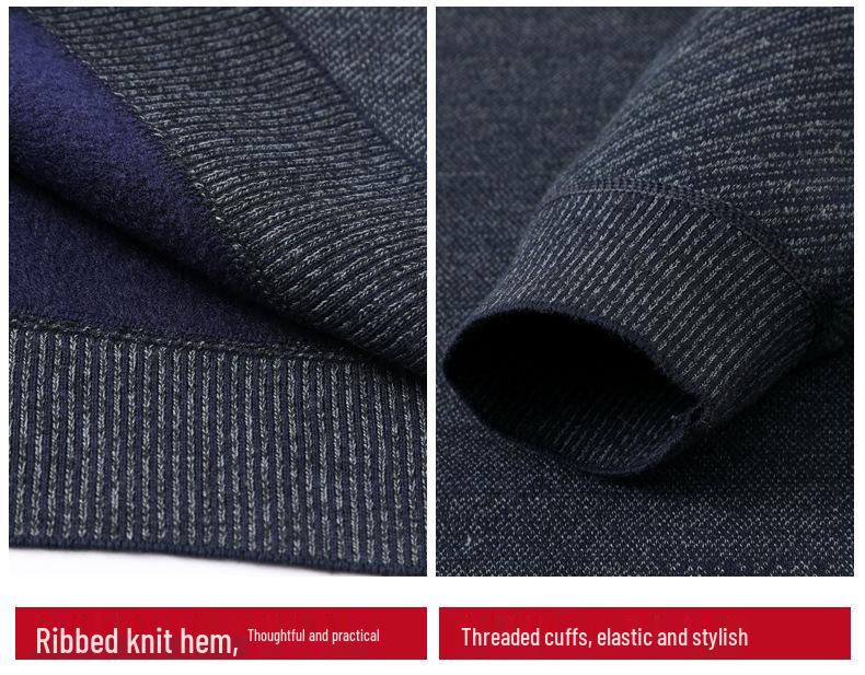 Middle-aged & Elderly Men's Thickened Velvet Knit Sweater Faux Two-Piece