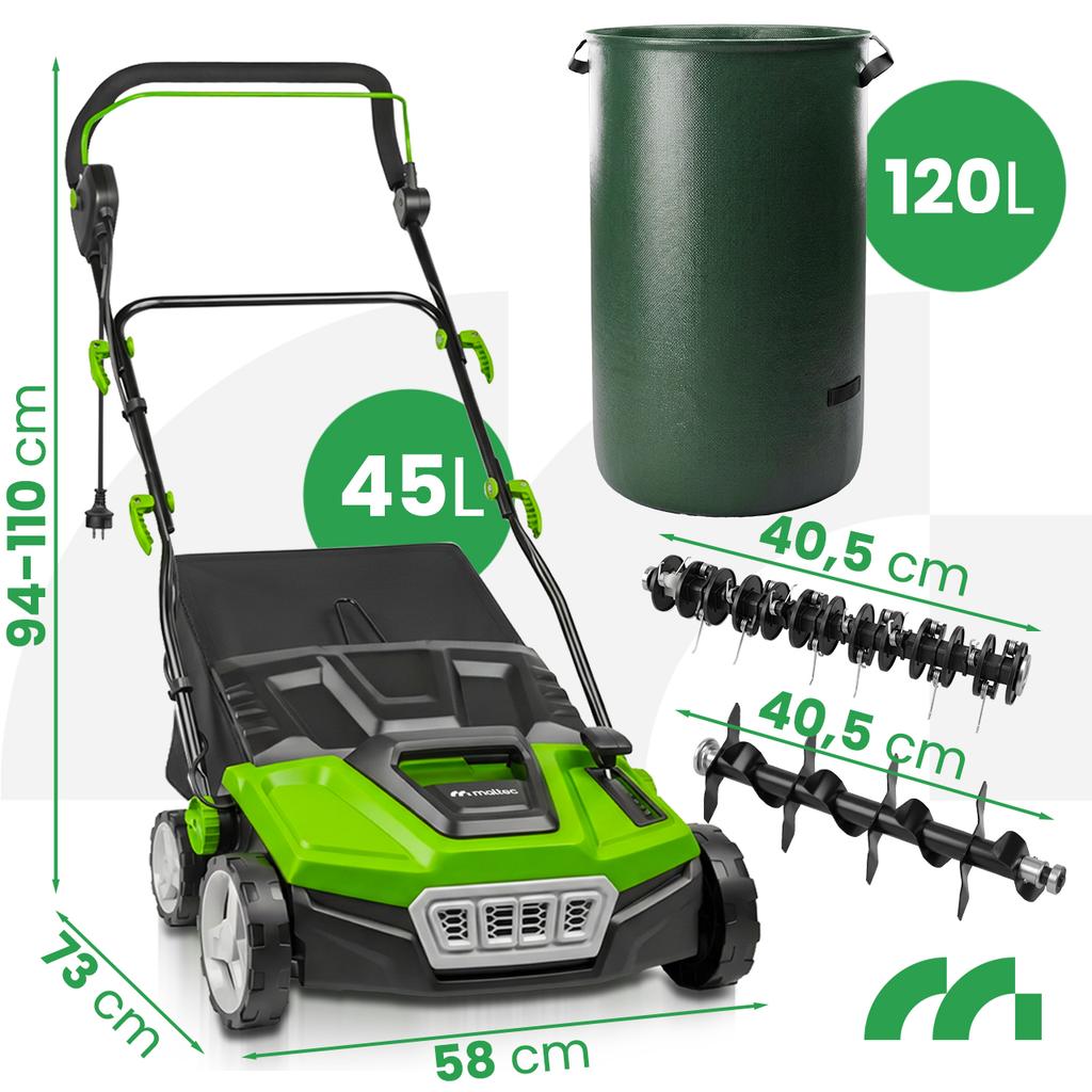 Electric Lawn Scarifier Aerator 45L Basket Working Width 38Cm
