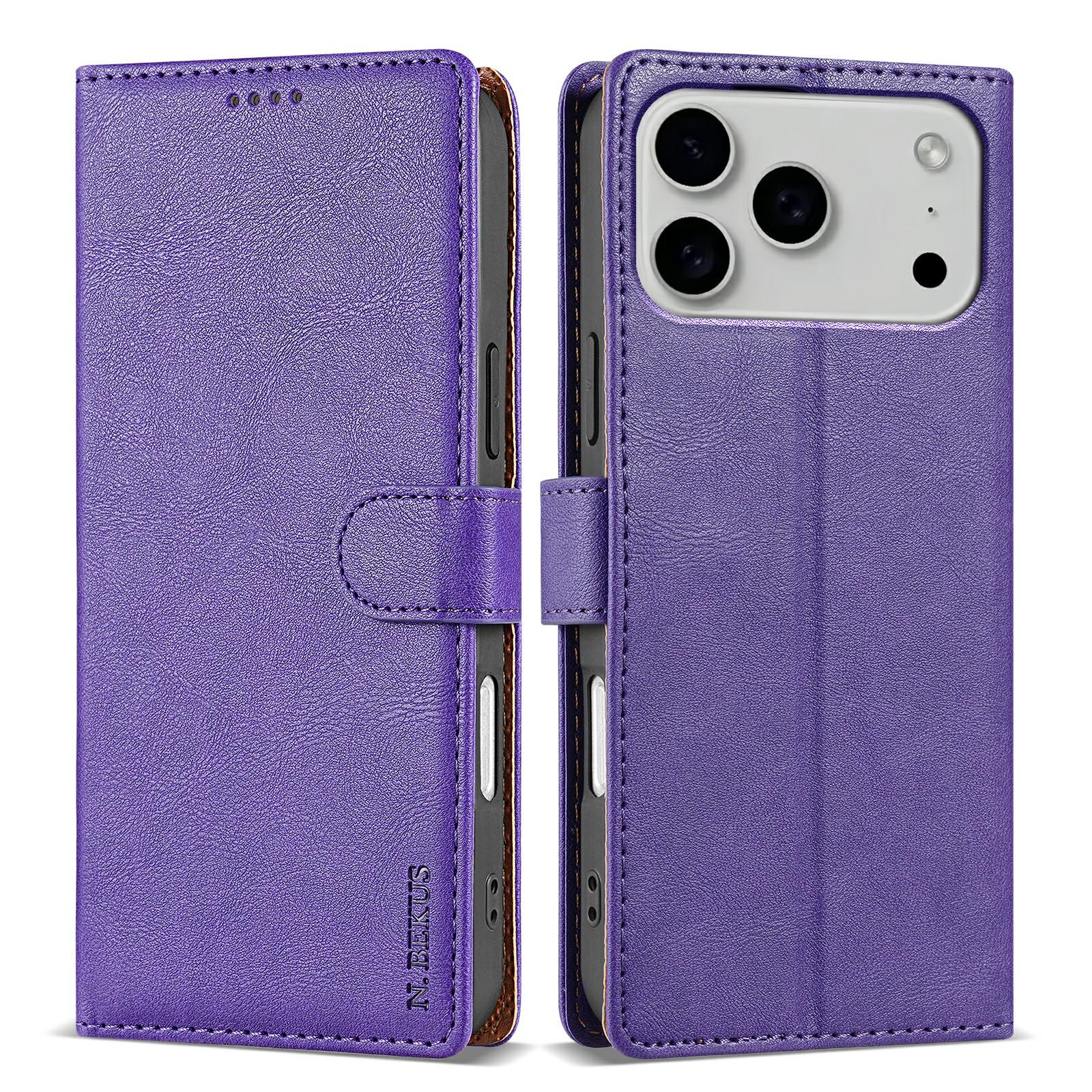 N.BEKUS CSJ-001 For iPhone 17 Pro Stand Case PU Leather Wallet Phone Cover B