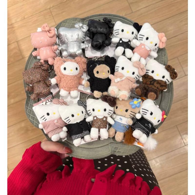 8CM kawaii winter me series mini Hell Kitty Doll keychain houndstooth leopard print Kitty cat bag Pendant Cat Accessories Gifts