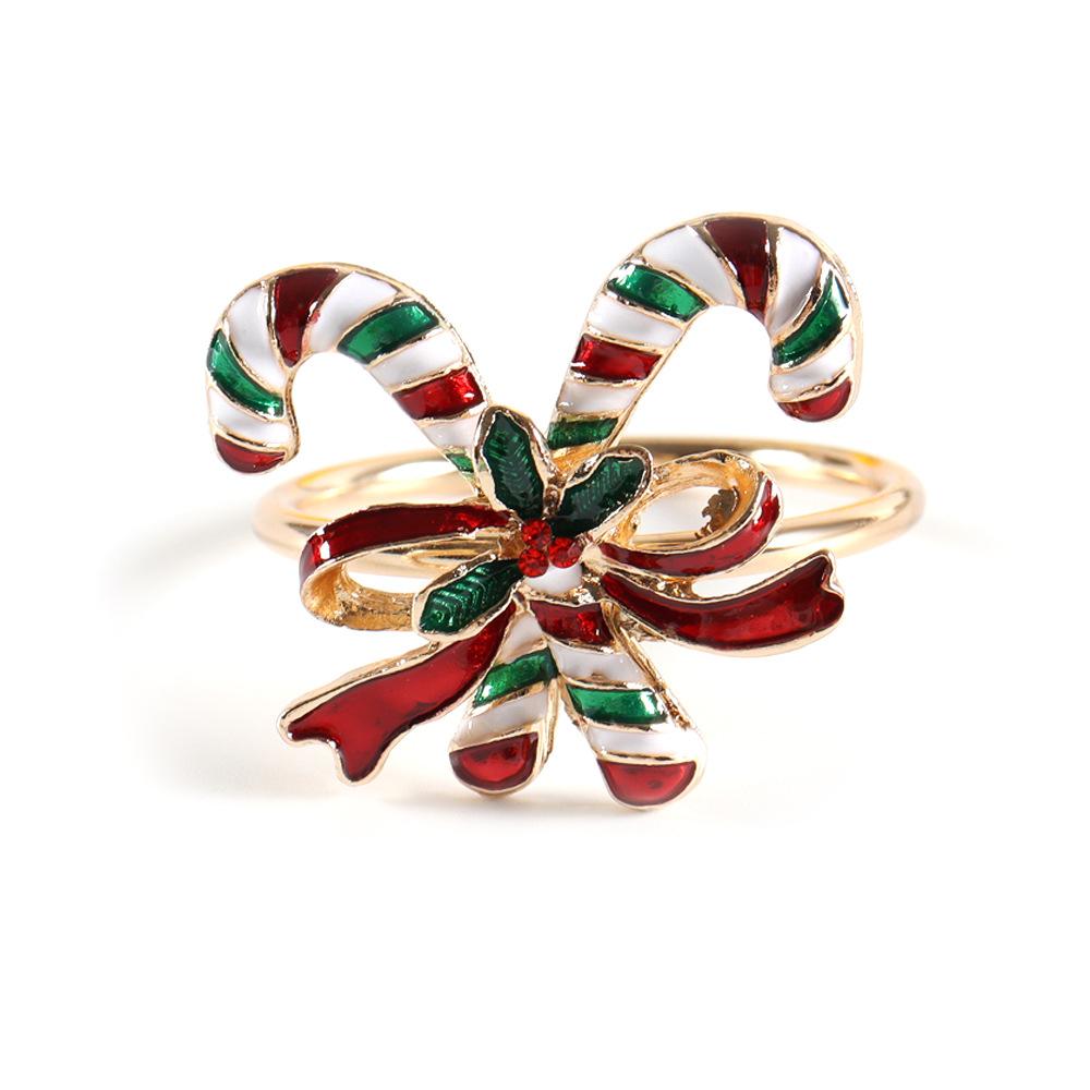 

Cross-border Christmas Series Napkin Ring Drop Oil Diamond Christmas Bell Deer Christmas Tree Cane Napkin Buckle Napkin Ring