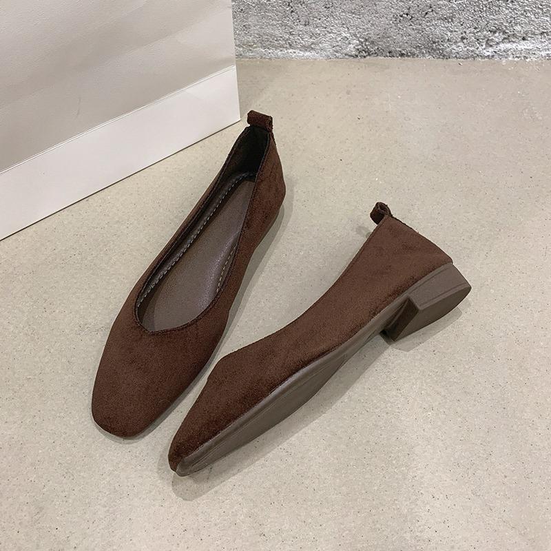 Low Heel Shoes Autumn New Square Toe Shallow Suede Slip-on Soft Sole Non-slip Wear-resistant Single Shoes