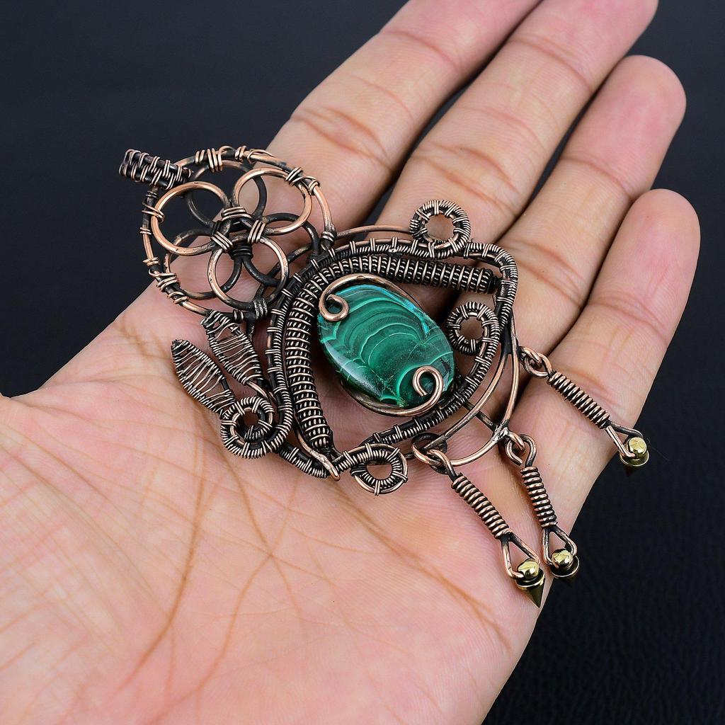 Malachite Pendant, 999 Copper Wire Wrapped Pendant Jewelry. Gift For Women Handmade Pendant Gemstone Jewelry