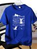 Unisexs Tee Cats And Musical Note Staff Pattern Print Cotton Short Sleeve Male Casual Streetwear Outdoor Daily Basic Fashion Top