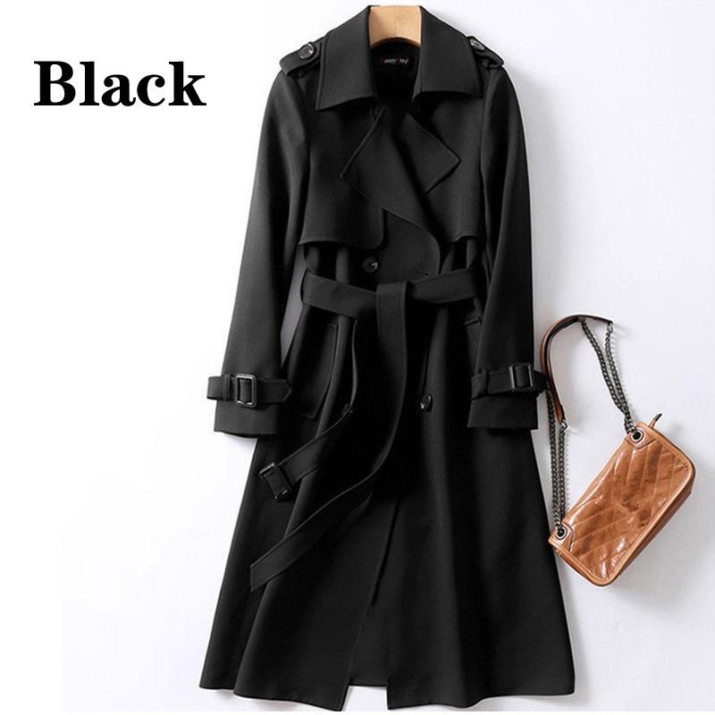 

Ветровка женская средней длины ранней осенью мода в британском стиле пальто выше колена весенне-осеннее пальто XL чёрный