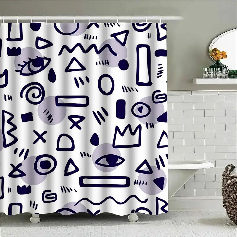 

Modern Blue White Shower Curtain with Eye Pattern Decorative Fabric for Bathroom TaurusDuan Home Decor Collection (Size69x72in) W90xH180cm