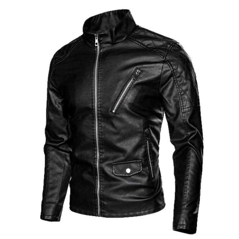 Locomotive Men's Leather Jacket Spring and Autumn European Size Stand-up Neck Cardigan Handsome Flying Suit Leather Jacket Men's Jacket