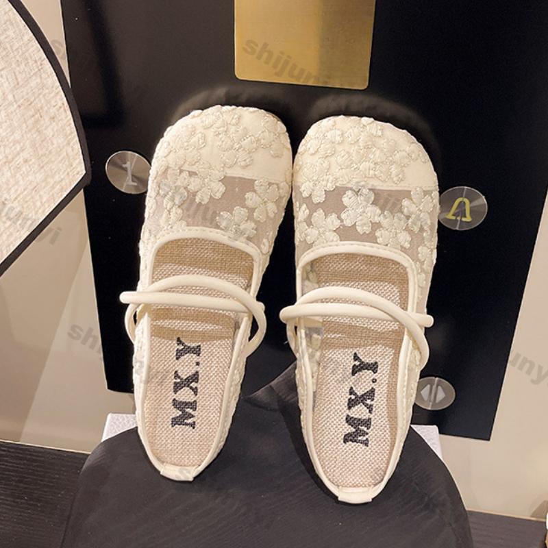 Women Shoes 2025 Summer New Breathable Mesh Non Slip Half Drag Shoes Outdoor Rhinestone Hollow Mary Jane Flat Sandals
