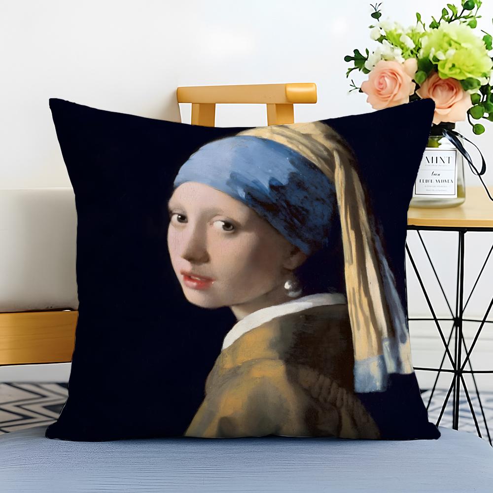 Detailed Luminous JJohannes Vermeer Cushion Cover Washable Linen Pillowcase Soft for Sofa Bed Cozy Home Room Decor