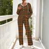 Women's V-Neck Printed Long Sleeve Hoodie Loungewear Set with Pockets - Loose Fit 2 Piece Casual Sleepwear Pajama Set for Home
