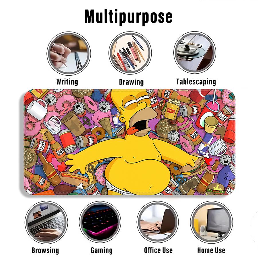 Tappetino Mouse Antiscivolo Famiglia Homer Simpson Cartone Animato Pad per Computer Laptop Pad per Ufficio Tappetino per Mouse e Tastiera Accessori da Scrivania Console di Gioco