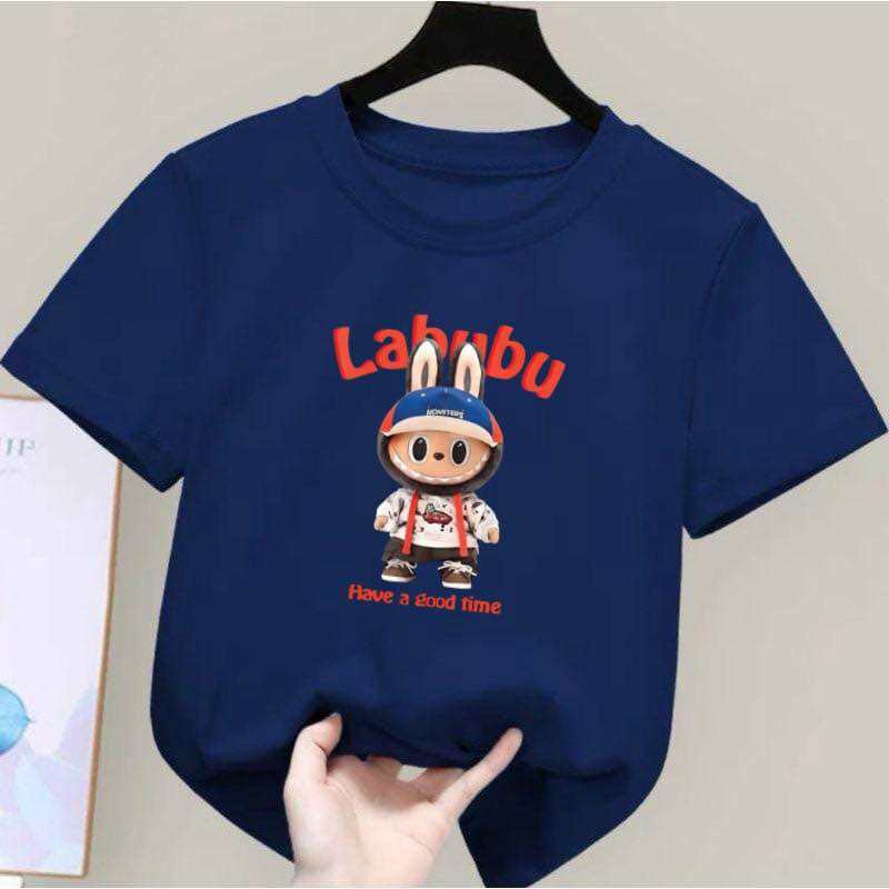 2025 New LABUBU Printed Short Sleeved Fashionable and Versatile Round Neck T-shirt Casual Cartoon Style Girl's Top