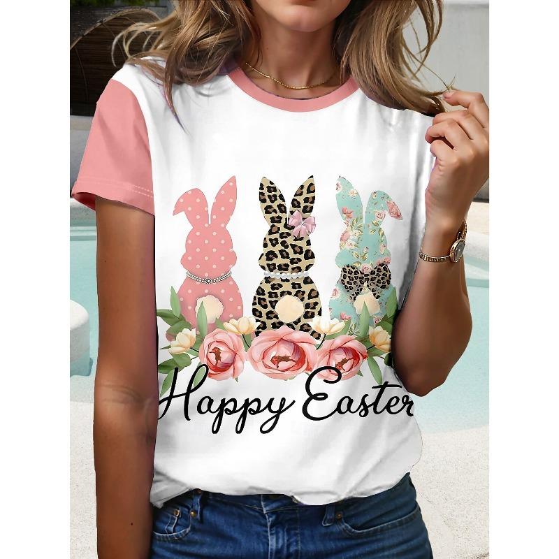 Easter Women's Funny Rabbit Prints T Shirt Short Sleeve Tees Tops 3D Prints O-Neck Shirt Summer Casual Women's Clothing Apparel