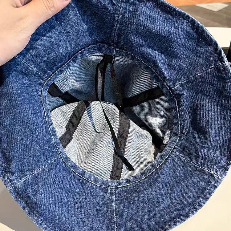 Pălărie de pescar din denim cu fundă dulce și versatilă, pălărie casual de primăvară și toamnă, pălărie bucket mică pentru față de damă, pălărie tip bazin, la modă