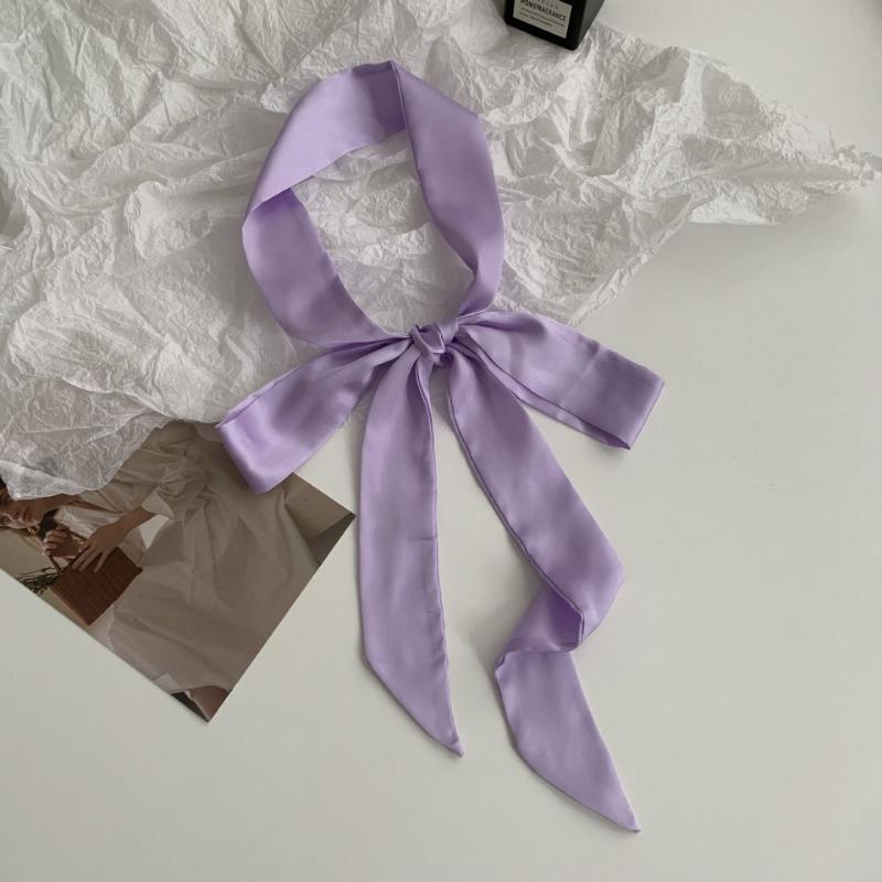 Long solid color silk scarf girl professional versatile thin narrow solid color small scarf streamer tied bag